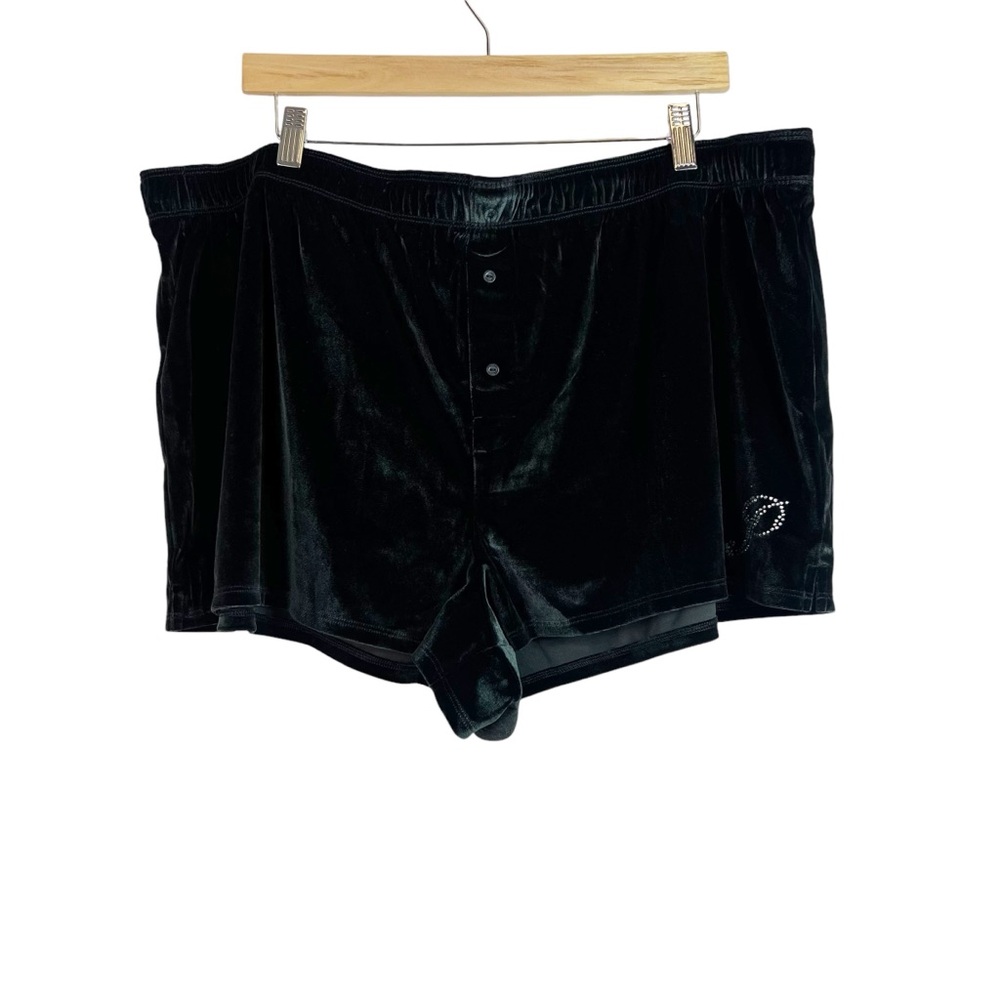 Victoria’s Secret Pink Black Velvet Rhinestone Logo Pajama Shorts Sleepwear XXL